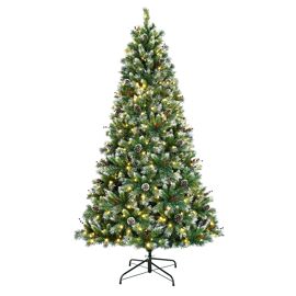 Pre-lit Frosted Pine Tree With Pinecones & Berries - Plastic Stand 7ft 914 Tip Tree