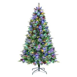 Pre-lit PVC / PE / Cashmere Xmas Tree With Pinecone, Multicolour LED Lights & Plastic Stand 6ft
