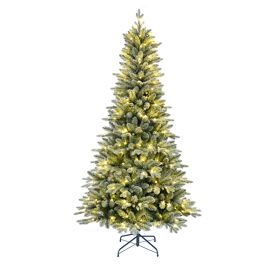 Pre-Lit PVC/PE Frosted 7ft Christmas Tree with Snow Tips and Metal Stand - 260 Warm White Lights