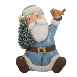 Santa Sitting Figurine with Tree and Robin