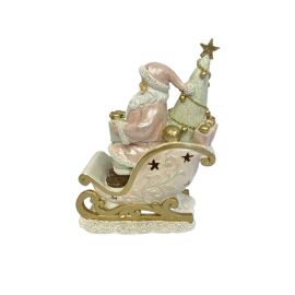 Resin Santa Claus Sleigh Ornament in Pink and Teal