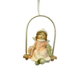 **MULTI 6** Hanging Resin Angel on a Swing in Pink