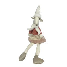 Fabric Sitting Mouse Ornament With Plush Outfit & Hanging Legs - 42cm
