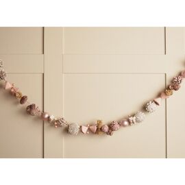 Pink Pinecone Garland with Beads and Faux Flowers- 120cm