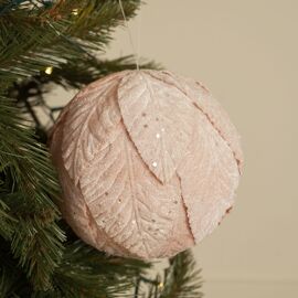 Pink Leaves Ball Ornament with Gold Detail- 15cm