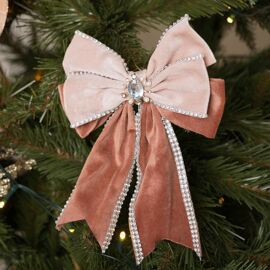 **MULTI 6** Pink Velvet 2 Layer Bow with Crystal and Clip- 20cm