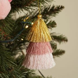 **MULTI 6** Pink Fabric Tassel with Gold Glitter Detail and Clip- 12cm