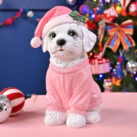 Polyresin Dog In Pink Sweater and Hat