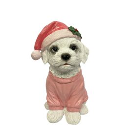 Polyresin Dog In Pink Sweater and Hat
