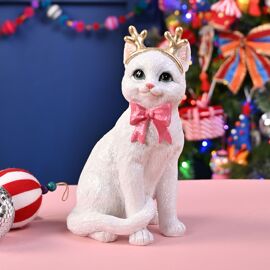 Polyresin Cat with Gold Antlers