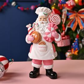 Polyresin Father Christmas in Baking Outfit with Candy Cane 30cm