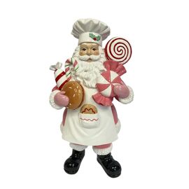 Polyresin Father Christmas in Baking Outfit with Candy Cane 30cm