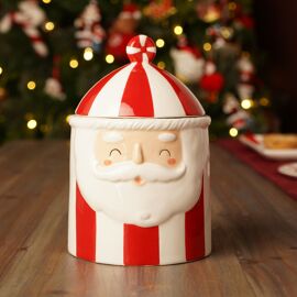 Candy Stripe Santa Cookie Jar 8"