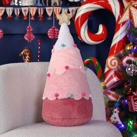 Christmas Tree Shaped Pillow with Pom Poms