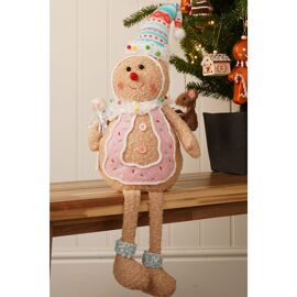 Dangle Legs Gingerbread Man in Pink Fabric 26"