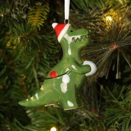 Green Dinosaur Holding Bauable Hanging Decoration 3.5"