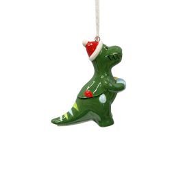 Green Dinosaur Holding Bauable Hanging Decoration 3.5"