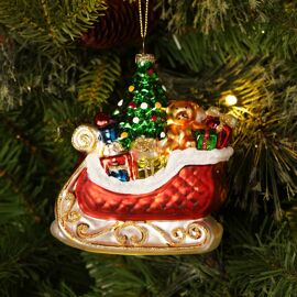 Glass Hanging Decoration Sleigh With Presents