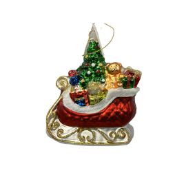 Glass Hanging Decoration Sleigh With Presents