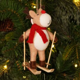 Felt Hanging Tree Decoration - Reindeer On Skis