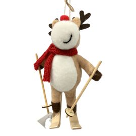 Felt Hanging Tree Decoration - Reindeer On Skis