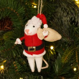 Felt Hanging Tree Decoration - Mouse With Present Sack