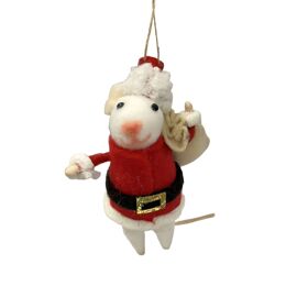 Felt Hanging Tree Decoration - Mouse With Present Sack