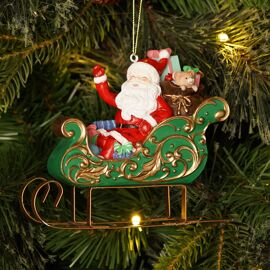 Resin Santa in Sleigh Hanging Tree Decoration 13cm