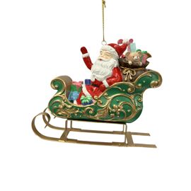 Resin Santa in Sleigh Hanging Tree Decoration 13cm