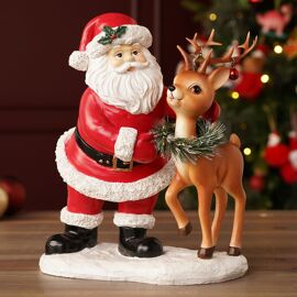 Santa & Reindeer Figurine 25.5cm