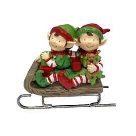 Two Elves On Sleigh Figurine 10cms