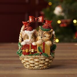 Resin Cats In Basket Figurine