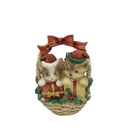 Resin Cats In Basket Figurine