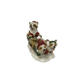 Resin Dog Figurine Pulling Dog In Basket on Sleigh