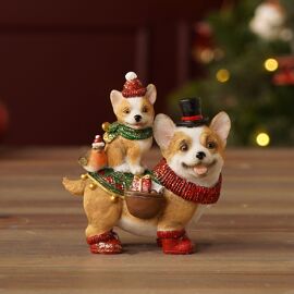 Resin Dog Figurine With Red Boots & Top Hat