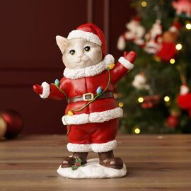 Resin Cat in Santa Costume Figurine