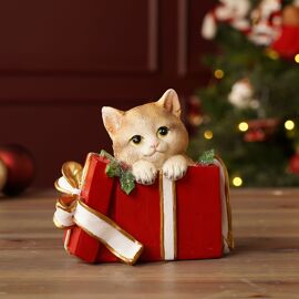 Resin Cat In Present Figurine