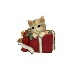 Resin Cat In Present Figurine