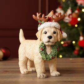 Resin Dog with Wreath Figurine