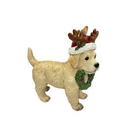 Resin Dog with Wreath Figurine