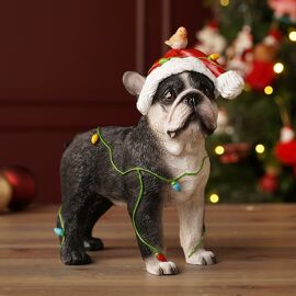 Resin Dog Figurine with Christmas Hat