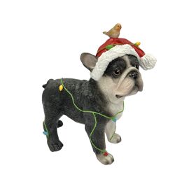 Resin Dog Figurine with Christmas Hat