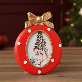 Resin Red Photo Frame With Gold Bow 2.5" x 3.5"