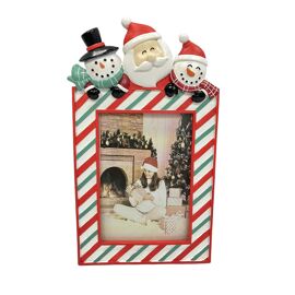 Resin Striped Photo Frame Santa & Snowmen 3" x 5"