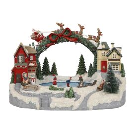 LED Light Up Xmas Village with Moving Skaters Function