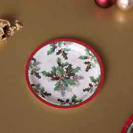 **MULTI 12** Set of 6 Round Paper Plates Holly Design 7"