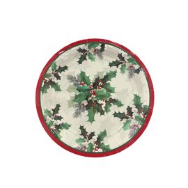 **MULTI 12** Set of 6 Round Paper Plates Holly Design 7"