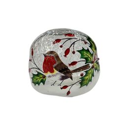 Regal Tidings Crackle Glass LED Light Robin Design 13cm (Includes try me button)