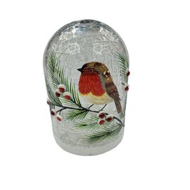Regal Tidings LED Domed Light Crackle Glass Robin Design 19cm (Includes try me button)