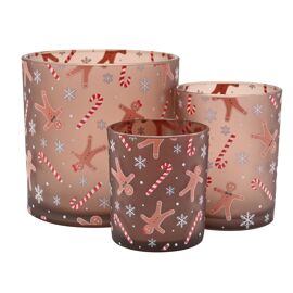 Set of 3 Glass Candle Holders -Gingerbread Lane